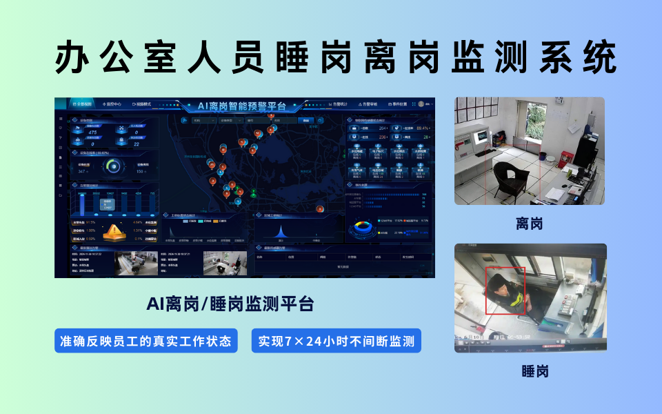 在现代企业管理中，确保员工在岗状态对于提高工作效率、保障生产安全至关重要。然而，传统的离岗检测方法，如人工巡视、打卡系统等，往往存在效率低下、实时性不足等问题。随着人工智能和计算机视觉技术的发展，智能监测系统逐渐成为离岗行为检测的高效解决方案，能够实时、精准地识别员工是否离岗。 一：技术原理与实现方式 智能监测系统的核心在于利用计算机视觉和深度学习技术，通过安装在工作区域的高清摄像头实时捕捉图像或视频数据。系统采用先进的目标检测算法，能够快速识别监控画面中的人员目标，并跟踪其位置和行为。 当系统检测到人员离开指定区域超过预设时间时，会自动判定为离岗行为，并触发警报机制。例如，在工厂生产线、值班室、监控室等场景中，系统可以7×24小时不间断地监测员工的工作状态。此外，系统还可以结合姿态识别技术，进一步判断员工是否处于睡岗或懈怠状态。 二：系统优势与应用场景 智能监测系统在离岗检测方面具有显著优势。1.其基于深度学习的算法能够实现高精度的人员识别和行为分析，误报率极低。2.系统通过边缘计算技术，能够快速处理监控数据，确保实时性。3.系统支持多场景应用，如酒店前台、保安岗亭、化工车间等，满足不同企业的多样化需求。 在实际应用中，智能监测系统不仅能够实时检测离岗行为，还可以记录离岗时长、离岗频次等数据，为企业提供详细的行为分析报告。例如，在化工车间等高危作业区域，离岗行为可能导致严重的安全事故，而智能监测系统能够有效预防此类风险。 三：挑战与展望 尽管智能监测系统在离岗检测中表现出色，但仍面临一些挑战。例如，数据隐私和安全问题需要进一步解决，以确保监控数据不被滥用。此外，深度学习模型的训练和优化需要大量的计算资源，如何降低算法复杂度并提升效率是未来的研究方向。 以后，在人工智能技术的不断进步中，智能监测系统将更加智能化和人性化。例如，系统可以通过语音提醒或智能穿戴设备，实时通知离岗员工返回岗位。同时，系统还可以与其他智能设备集成，如门禁系统、考勤系统等，实现更高效的企业管理。 智能监测系统凭借其强大的实时性和高精度检测能力，正在改变传统的企业管理模式。它不仅能够有效检测离岗行为，还能为企业提供数据分析支持，助力企业优化管理流程、提高生产效率和保障生产安全。随着技术的不断完善，智能监测系统将在更多领域展现其巨大价值，为企业管理带来革命性的变革。.png
