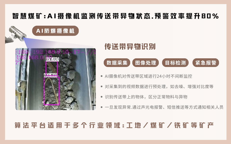 智慧煤矿：AI摄像机实时诊断传送带磨损、异物卡阻