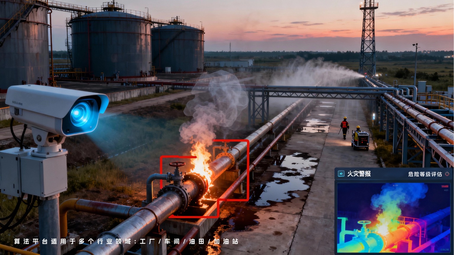 AI摄像机,实现油田储罐区、管道廊架泄漏的早期发现.jpg AI摄像机,实现油田储罐区、管道廊架泄漏的早期发现.jpg