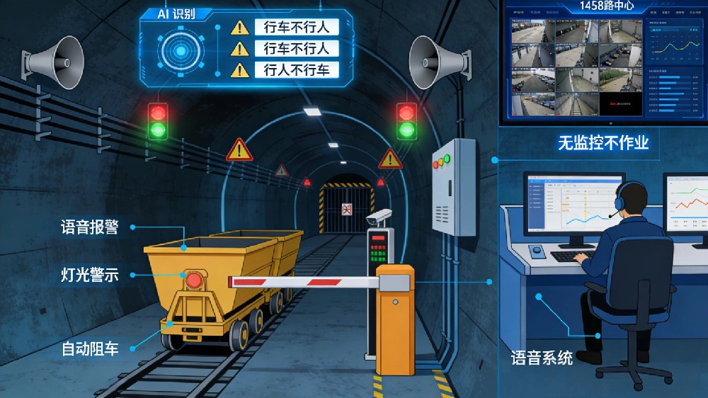 行车区域行人闯入AI拦截：智慧煤矿动态防撞系统