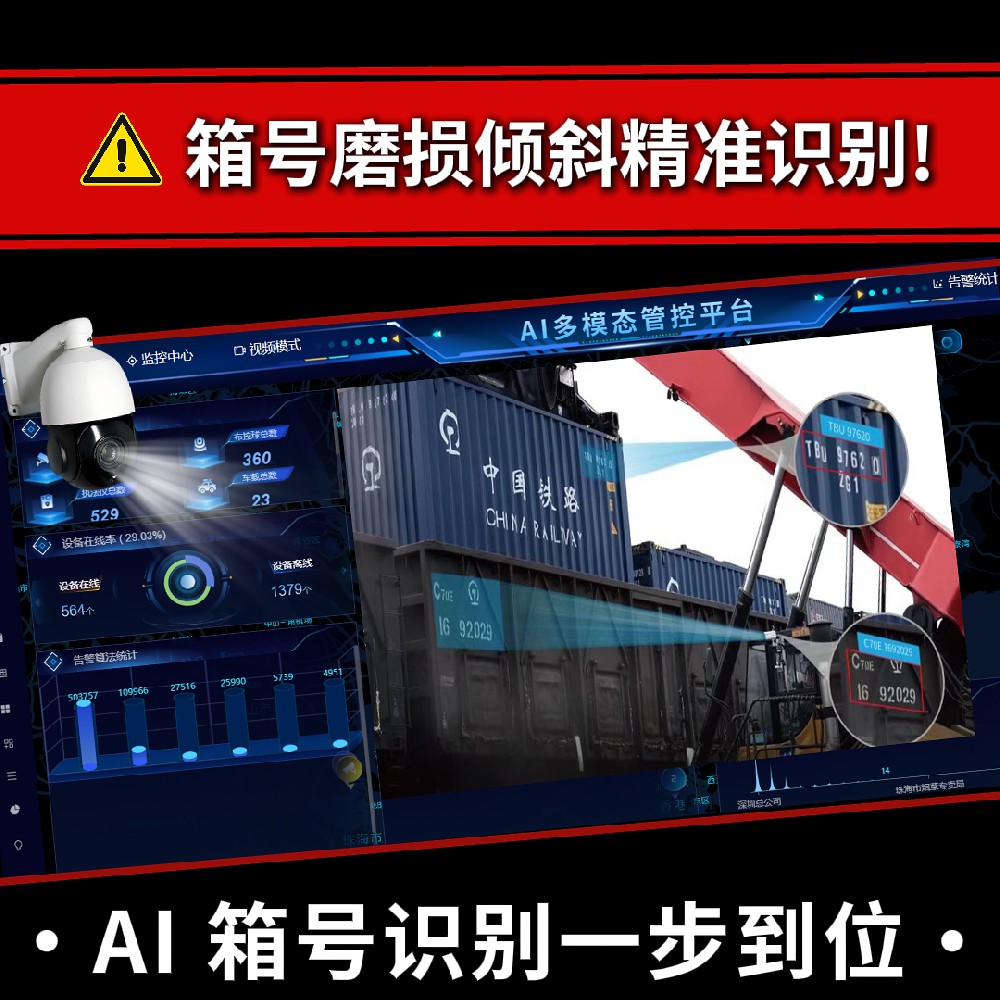 工业AI箱号识别一体化方案：暗光增强+反光抑制+磨损修复，闸口通行效率提升数倍